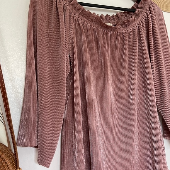 Anthropologie Deletta Pink Metallic Pleated Blouse - Picture 4 of 5
